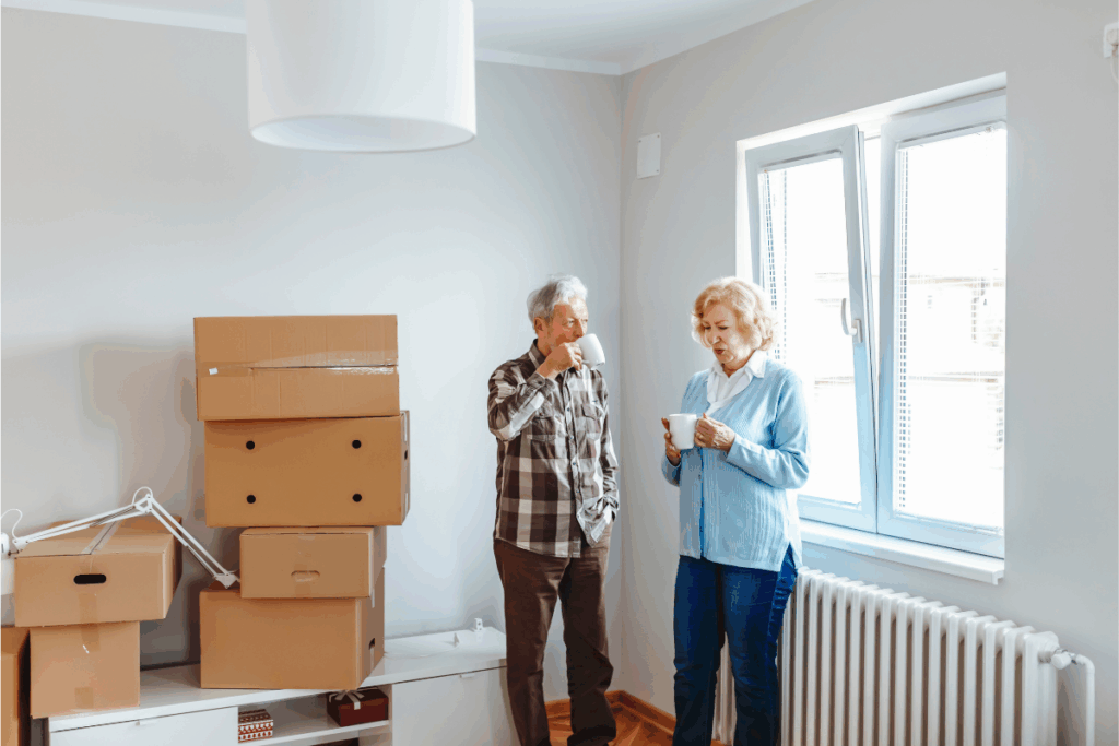 Mature couple enjoying their morning coffee in a bright, cozy living space