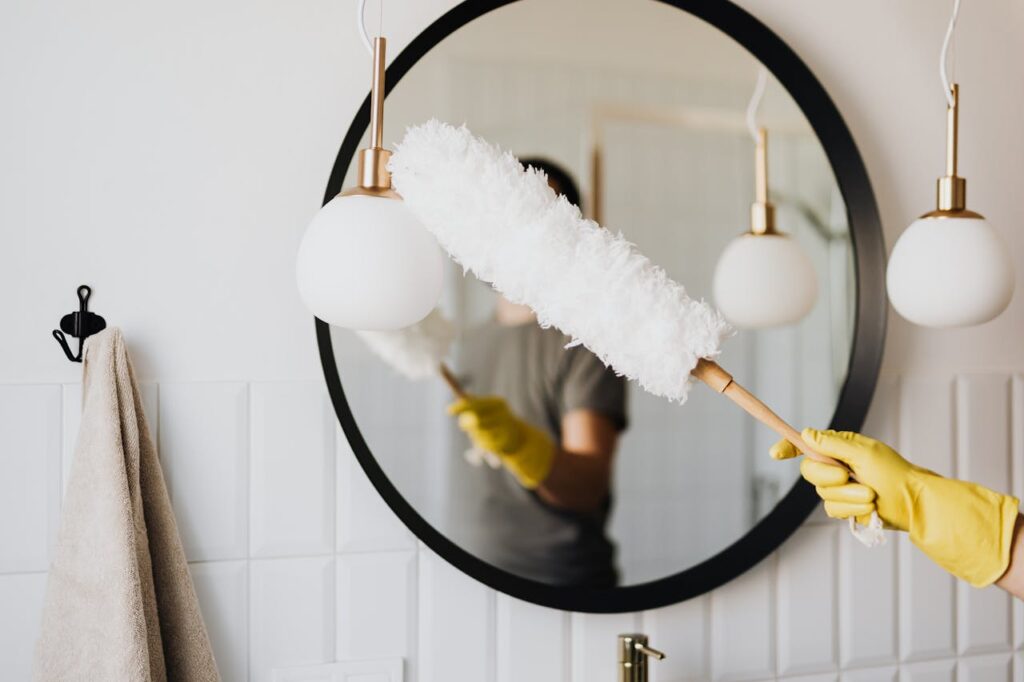 Cleaning bathroom mirror and avnity lights
