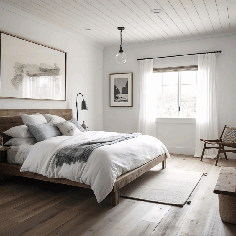 home renovation philosophy, renovated bedroom in warm woods with light open feel